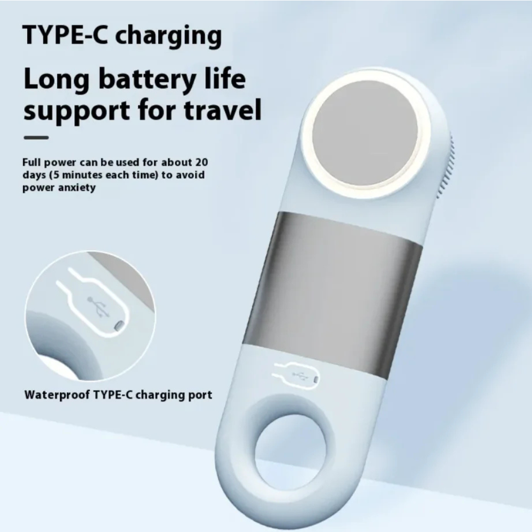 Portable device with TYPE-C charging port on a light blue background