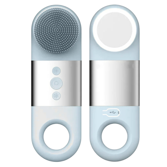 Two electronic devices with circular components on a white background
